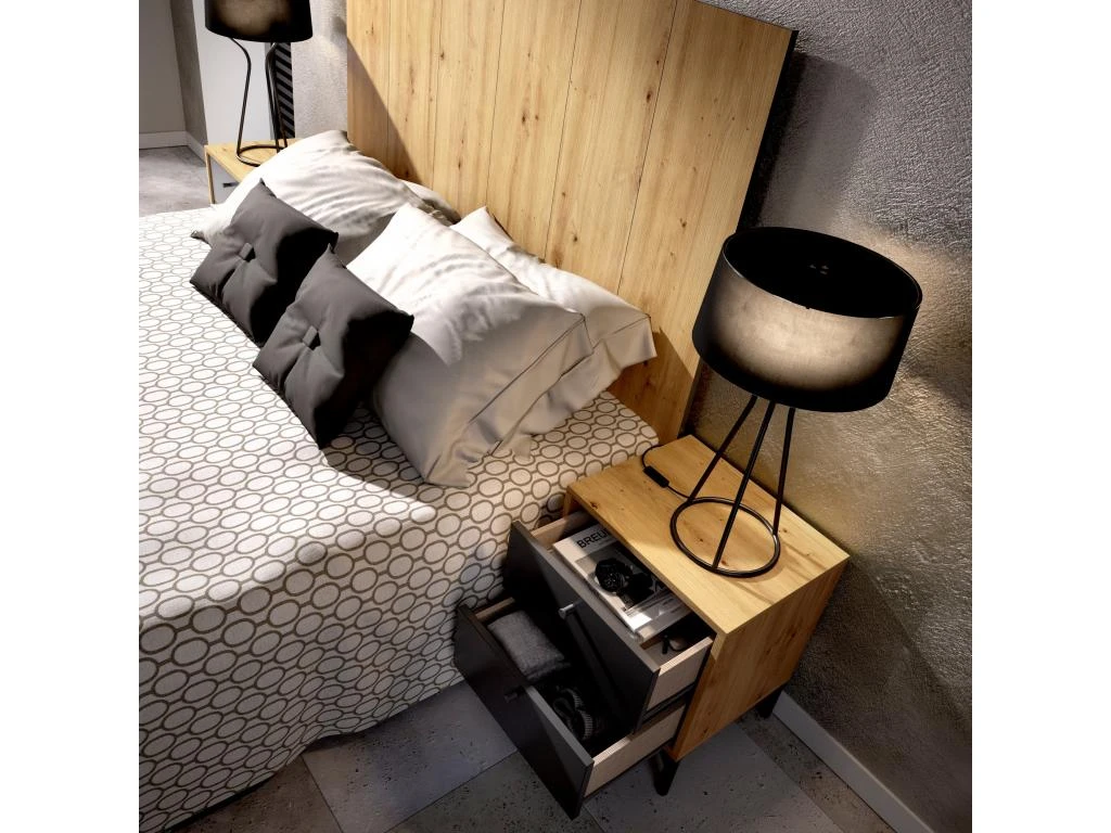 Tête De Lit Osternig, Tête De Lit Pour Chambre Double, Tête De Lit Double Avec 2 Tables De Chevet, 244x37h127 Cm, Chêne Et Anthracite Et Anthracite 6 Tête De Lit Osternig, Tête De Lit Pour Chambre Double, Tête De Lit Double Avec 2 Tables De Chevet, 244x37h127 Cm, Chêne Et Anthracite Et Anthracite – Image 4