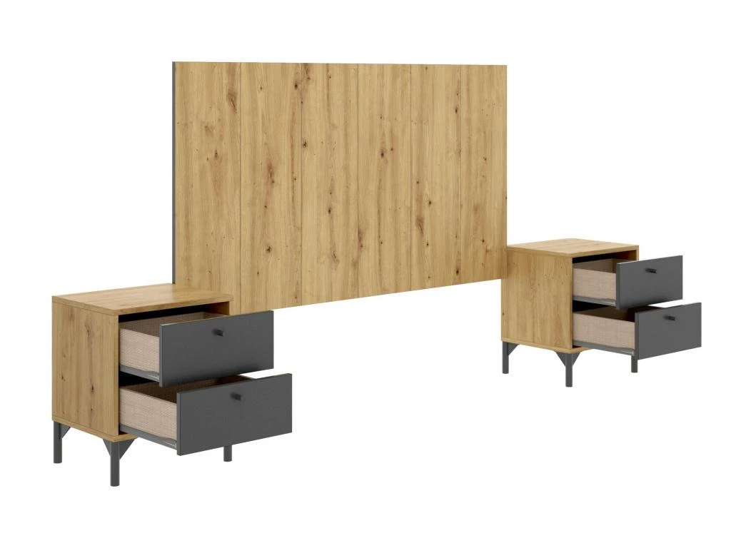 Tête De Lit Osternig, Tête De Lit Pour Chambre Double, Tête De Lit Double Avec 2 Tables De Chevet, 244x37h127 Cm, Chêne Et Anthracite Et Anthracite 7 Tête De Lit Osternig, Tête De Lit Pour Chambre Double, Tête De Lit Double Avec 2 Tables De Chevet, 244x37h127 Cm, Chêne Et Anthracite Et Anthracite – Image 5