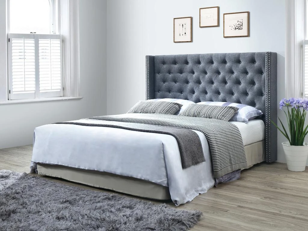 Tête De Lit Capitonnée - 190 Cm - Tissu - Gris - MASSIMO 3 Tête De Lit Capitonnée - 190 Cm - Tissu - Gris - MASSIMO