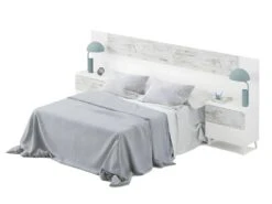 Tête De Lit + 2 Tables De Chevet Avec 2 Tiroirs Coloris Blanc Artic/vintage - Longueur 247 X Hauteur 100 X Profondeur 34 Cm