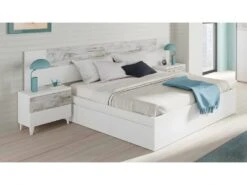 Tête De Lit + 2 Tables De Chevet Avec 2 Tiroirs Coloris Blanc Artic/vintage - Longueur 247 X Hauteur 100 X Profondeur 34 Cm -Meubles Soldes Boutique tete de lit et pont de lit 9864245