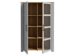 Vitrine H161 Cm Décor Chêne Gris Et Clair Avec Poignées Noir - ANTIBES -Meubles Soldes Boutique vitrine 17817165