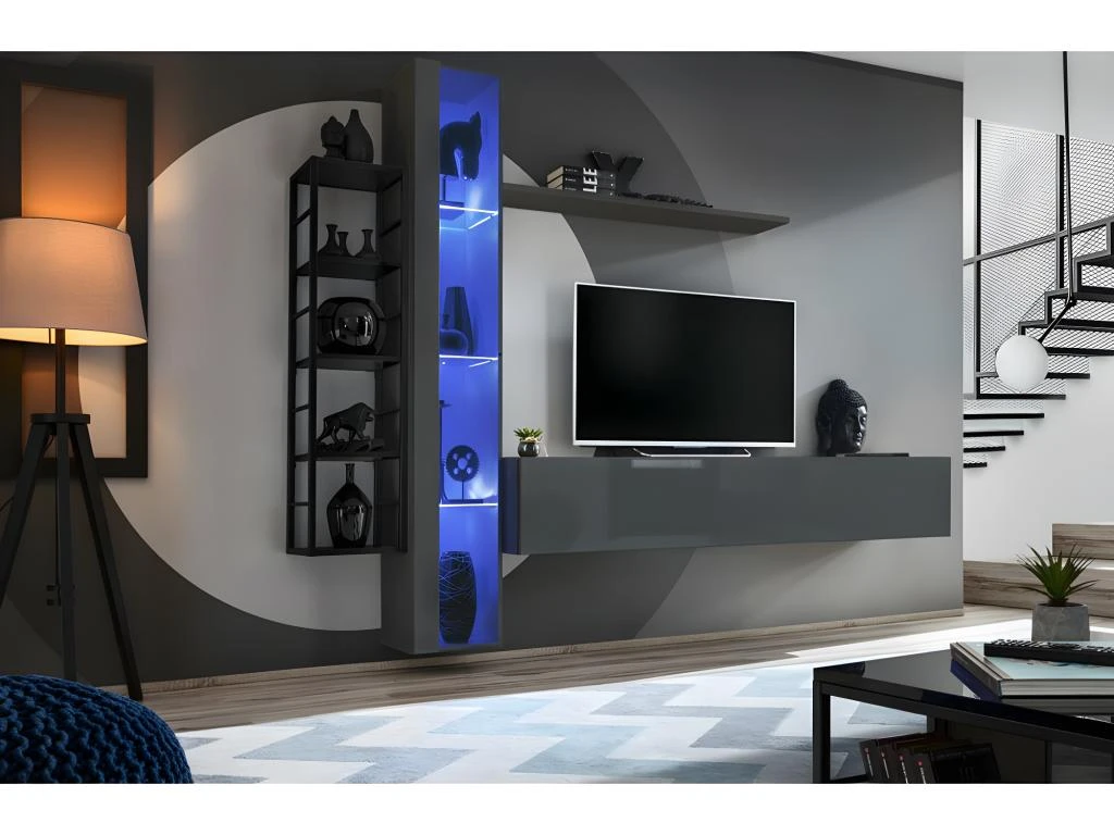 Vitrine Suspendue Grise Avec 1 Porte Vitrée Et éclairage LED Inclus. Collection SWITCH. 4 Vitrine Suspendue Grise Avec 1 Porte Vitrée Et éclairage LED Inclus. Collection SWITCH. – Image 2