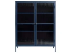 Bronco Armoire Vitrine 2 Portes En Verre, Bleu.